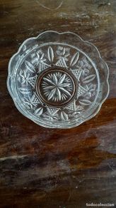 Vintage: Cuenco plato de cristal labrado grueso fuente ensaladera